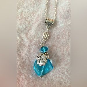 Follow your dreams blue glass pendant necklace